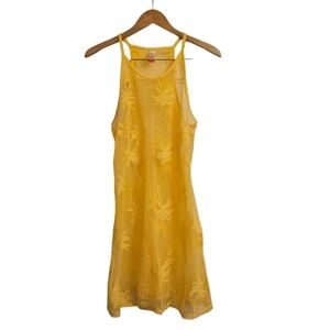 No Boundaries Yellow Swim Coverup Mesh Palm Trees Beachwear Swimwear Tropical